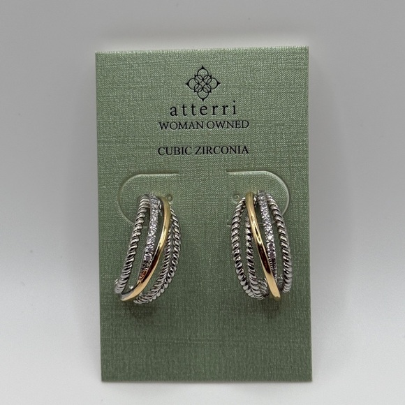 Silver and Gold Textured Earrings with Dimensional Design - Picture 5 of 5